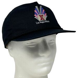 Vintage 90s Las Vegas Hilton Hat Cap Casino Rope Corded Snapback 5 Panel Black
